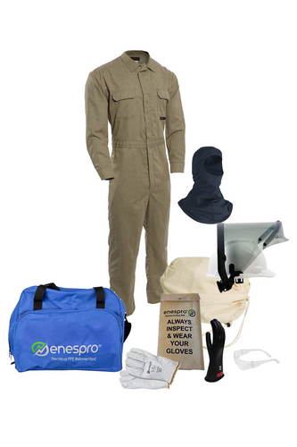 Enespro® TECGEN FR 8 cal Tan Coverall Arc Flash Kit with Balaclava